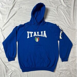 Italia Italy Soccer National Team Hoodie Royal Blue Pullover Sweatshirt Mens L